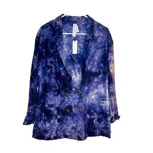 AMADI Anthropologie Hildi Tie Dye Shine Linen Blazer Jacket Coat Size M NWT